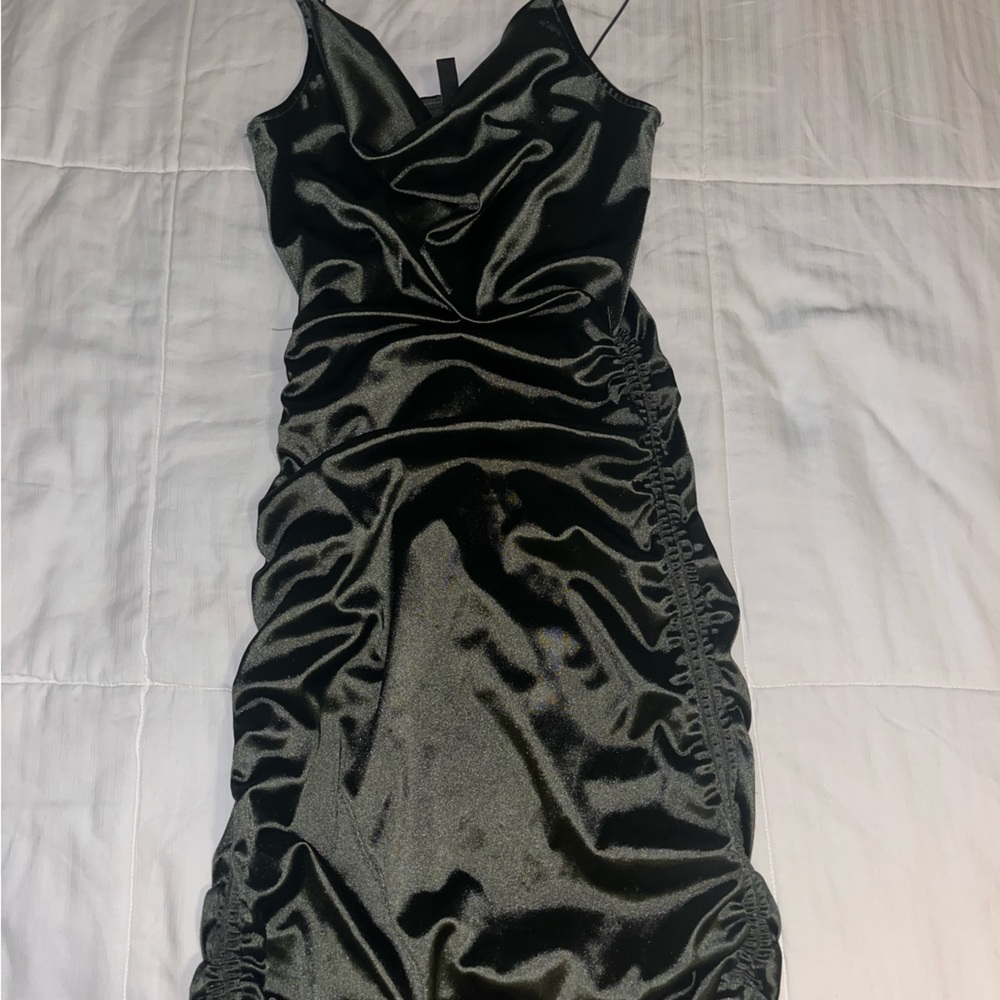 Dark green silky mini dress size xs from h&m